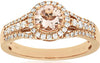 ESTATE .84CT DIAMOND & AAA MORGANITE 14K ROSE GOLD 3D ROUND HALO ENGAGEMENT RING