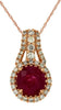 .97CT DIAMOND & AAA RUBY 14KT ROSE GOLD ROUND FLOWER TEAR DROP FLOATING PENDANT