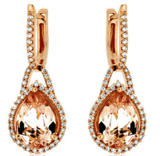 3.3CT DIAMOND & AAA MORGNAITE 14KT ROSE GOLD PEAR SHAPE & ROUND HANGING EARRINGS