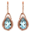 3.5CT DIAMOND & AAA AQUAMARINE 14K ROSE GOLD PEAR SHAPE & ROUND HANGING EARRINGS