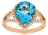 LARGE 4.50CT DIAMOND & AAA BLUE TOPAZ 14KT ROSE GOLD PEAR SHAPE & ROUND FUN RING