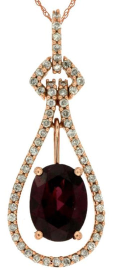 1.62CT DIAMOND & AAA RHODOLITE 14KT ROSE GOLD 3D OVAL & ROUND TEAR DROP PENDANT