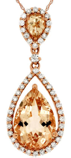1.85CT DIAMOND & AAA MORGANITE 14K ROSE GOLD PEAR SHAPE & ROUND FLOATING PENDANT