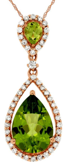 2.45CT DIAMOND & AAA PERIDOT 14KT ROSE GOLD PEAR SHAPE & ROUND FLOATING PENDANT