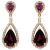 3.89CT DIAMOND & AAA RHODOLITE 14K ROSE GOLD PEAR SHAPE & ROUND HANGING EARRINGS