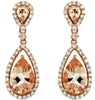 LARGE 2.99CT DIAMOND & AAA MORGANITE 14KT ROSE GOLD PEAR SHAPE HANGING EARRINGS