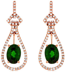 2.24CT DIAMOND & AAA GREEN GARNET 14K ROSE GOLD OVAL TEAR DROP HANGING EARRINGS