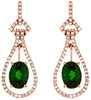 2.24CT DIAMOND & AAA GREEN GARNET 14K ROSE GOLD OVAL TEAR DROP HANGING EARRINGS