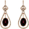 ESTATE 2.29CT DIAMOND & AAA RHODOLITE 14KT ROSE GOLD TEAR DROP HANGING EARRINGS