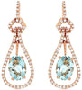 1.74CT DIAMOND & AAA AQUAMARINE 14KT ROSE GOLD OVAL TEAR DROP HANGING EARRINGS
