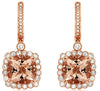 4.68CT DIAMOND & AAA MORGANITE 14K ROSE GOLD 3D CUSHION & ROUND HANGING EARRINGS