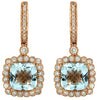 4.18CT DIAMOND & AAA AQUAMARINE 14KT ROSE GOLD CUSHION & ROUND HANGING EARRINGS