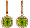 4.78CT DIAMOND & AAA PERIDOT 14KT ROSE GOLD 3D CUSHION & ROUND HANGING EARRINGS