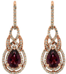 2.0CT DIAMOND & AAA RHODOLITE 14KT ROSE GOLD TEAR DROP INFINITY HANGING EARRINGS