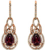 2.0CT DIAMOND & AAA RHODOLITE 14KT ROSE GOLD TEAR DROP INFINITY HANGING EARRINGS