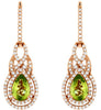 2.0CT DIAMOND & AAA PERIDOT 14KT ROSE GOLD PEAR SHAPE & ROUND HANGING EARRINGS
