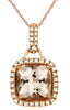 2.24CT DIAMOND & AAA MORGANITE 14KT ROSE GOLD 3D CUSHION & ROUND HALO PENDANT