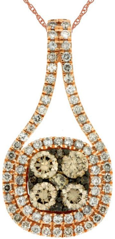 1CT WHITE & CHOCOLATE FANCY DIAMOND 14KT ROSE GOLD HALO TEAR DROP FLOWER PENDANT