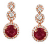 1.37CT DIAMOND & AAA RUBY 14K ROSE GOLD ROUND HALO MULTI FLOWER HANGING EARRINGS
