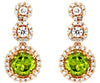 1.45CT DIAMOND & AAA PERIDOT 14KT ROSE GOLD ROUND MULTI FLOWER HANGING EARRINGS