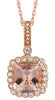 2.97CT DIAMOND & AAA MORGANITE 14K ROSE GOLD CUSHION & ROUND HALO FLOWER PENDANT