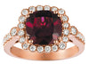 LARGE 4.20CT DIAMOND & AAA RHODOLITE 14KT ROSE GOLD 3D CUSHION & ROUND HALO RING