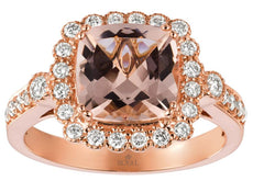 3.10CT DIAMOND & AAA MORGANITE 14KT ROSE GOLD 3D CUSHION & ROUND ENGAGEMENT RING