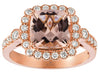 3.10CT DIAMOND & AAA MORGANITE 14KT ROSE GOLD 3D CUSHION & ROUND ENGAGEMENT RING