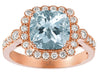 LARGE 3.25CT DIAMOND & AAA AQUAMARINE 14KT ROSE GOLD 3D CUSHION & ROUND FUN RING