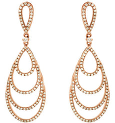 ESTATE .73CT DIAMOND 14KT ROSE GOLD MULTI ROW CLASSIC TEAR DROP HANGING EARRINGS