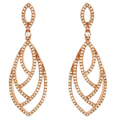 ESTATE .71CT DIAMOND 14KT ROSE GOLD 3D TEAR DROP MULTI LEAF HANGING EARRINGS