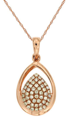 ESTATE .14CT DIAMOND 14KT ROSE GOLD MULTI ROW CLASSIC TEAR DROP FLOATING PENDANT