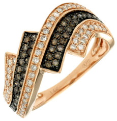 .57CT WHITE & CHOCOLATE FANCY DIAMOND 14KT ROSE GOLD MULTI ROW CRISS CROSS RING