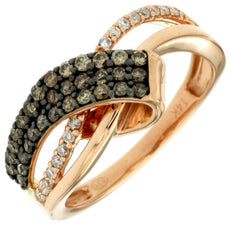 .49CT WHITE & CHOCOLATE FANCY DIAMOND 14KT ROSE GOLD 3D MULTI ROW LOVE KNOT RING