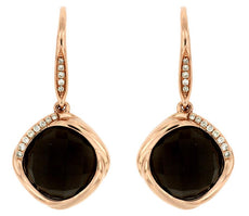 ESTATE 14.14CT DIAMOND & AAA SMOKY TOPAZ 14KT ROSE GOLD SQUARE HANGING EARRINGS