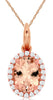 1.14CT DIAMOND & AAA MORGANITE 14K ROSE GOLD ROUND & OVAL FLOWER HALO PENDANT