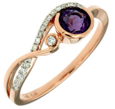 .60CT DIAMOND & AAA AMETHYST 14KT ROSE GOLD 3D ROUND LOVE KNOT INFINITY FUN RING
