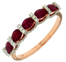 1.32CT DIAMOND & AAA RUBY 14K ROSE GOLD 3D OVAL & ROUND 5 STONE ANNIVERSARY RING