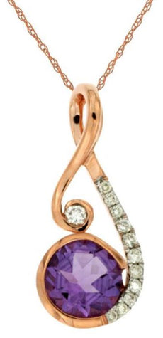 .83CT DIAMOND & AAA AMETHYST 14K ROSE GOLD TEAR DROP MUSIC NOTE FLOATING PENDANT