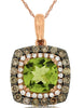 1.43CT WHITE & MOCHA DIAMOND & AAA PERIDOT 14K ROSE GOLD SQUARE FLOATING PENDANT