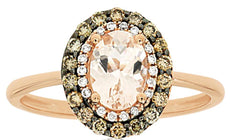 1CT WHITE & MOCHA DIAMOND & AAA MORGANITE 14K ROSE GOLD 3D OVAL & ROUND FUN RING
