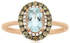 .98CT WHITE & MOCHA DIAMOND & AAA AQUAMARINE 14K ROSE GOLD OVAL DOUBLE HALO RING