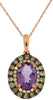 .94CT WHITE & MOCHA DIAMOND & AAA AMETHYST 14KT ROSE GOLD OVAL FLOATING PENDANT