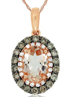 .99CT WHITE & MOCHA DIAMOND & AAA MORGANITE 14KT ROSE GOLD OVAL FLOATING PENDANT