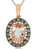 .99CT WHITE & MOCHA DIAMOND & AAA MORGANITE 14KT ROSE GOLD OVAL FLOATING PENDANT