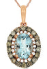 .99CT WHITE & MOCHA DIAMOND & AAA AQUAMARINE 14K ROSE GOLD OVAL FLOATING PENDANT
