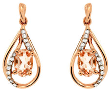 ESTATE .90CT DIAMOND & AAA MORGANITE 14K ROSE GOLD OVAL & ROUND HANGING EARRINGS