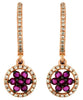 ESTATE 0.75CT DIAMOND & AAA RUBY 14KT ROSE GOLD FLOWER CIRCULAR HANGING EARRINGS