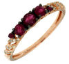 .57CT DIAMOND & AAA RUBY 14KT ROSE GOLD 3D CLASSIC THREE STONE DIAGONAL FUN RING