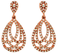 .50CT DIAMOND 14KT ROSE GOLD 3D CLASSIC MULTI ROW TEAR DROP HANGING EARRINGS